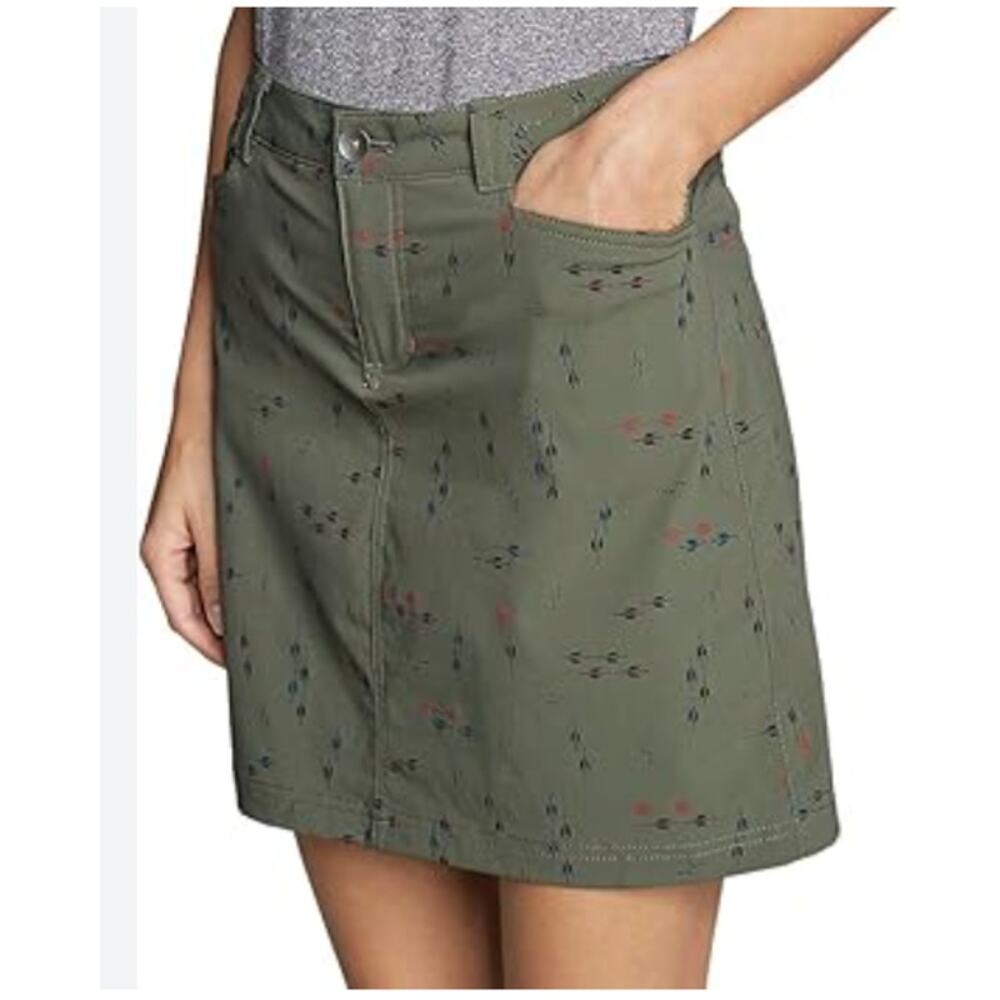 Eddie Bauer Adventurer 2.0 Skort Patterned Olive Green Sprig Print sz 16